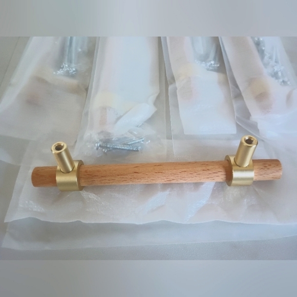 NWOT- 5PCS-Modern Beech Wood and Rose Gold Drawer/Cabinet Pulls Handles - Picture 4 of 5